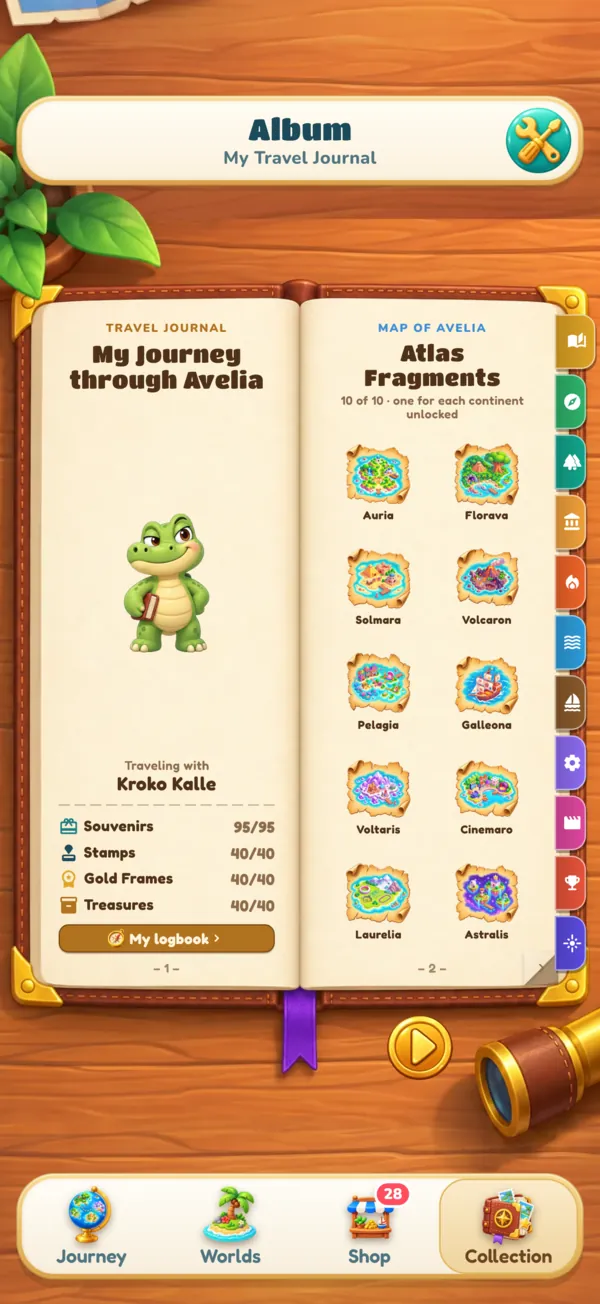 The Travel Journal with souvenirs from the first worlds.