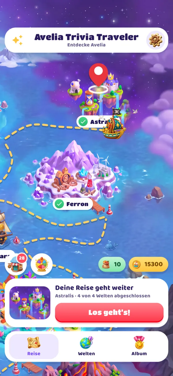 Der Atlas von Avelia im Spiel: eine gemalte Seekarte mit Inseln und einem kleinen Boot.