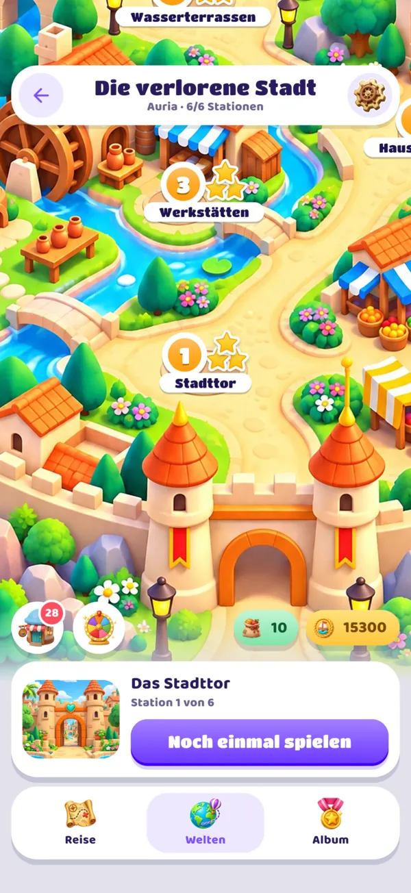 Die Karte der Welt „Die verlorene Stadt“ mit ihren Stationen.