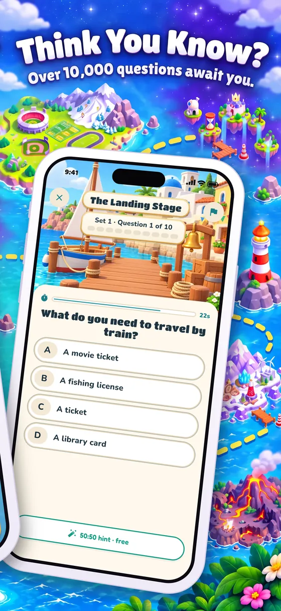 Think You Know? Over 10,000 questions await you. A quiz question at the Landing Stage.