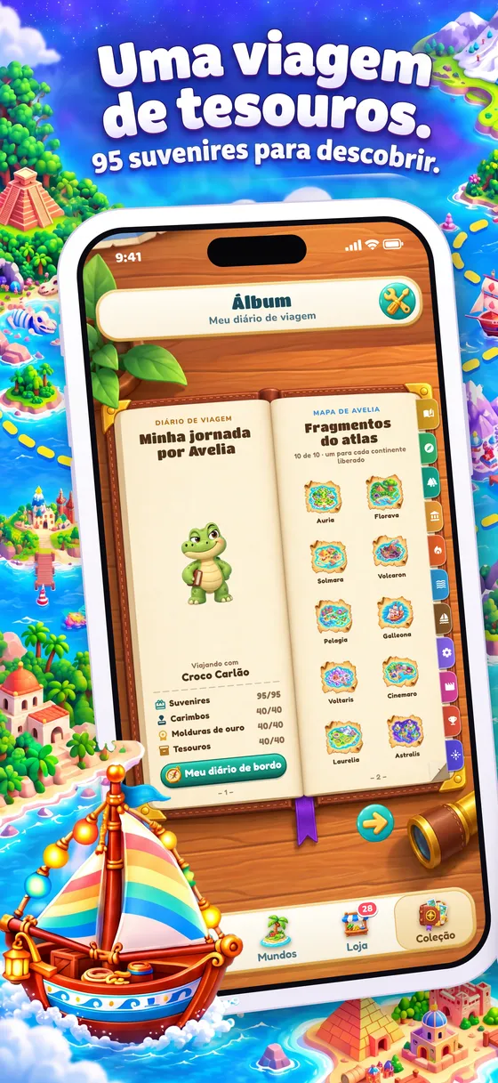 Uma viagem de tesouros. 95 suvenires no Álbum de viagem.